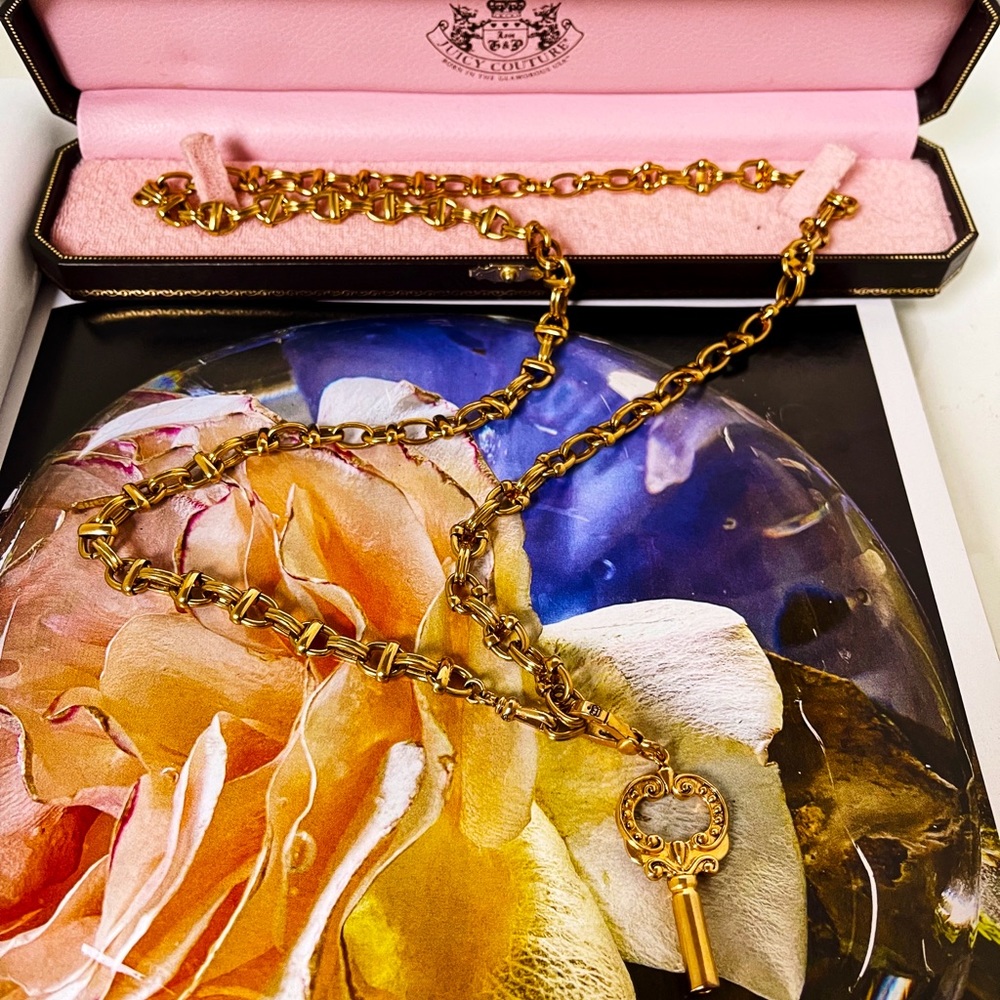 Juicy Couture Gold Long Link Necklace with Gold Key Charm .